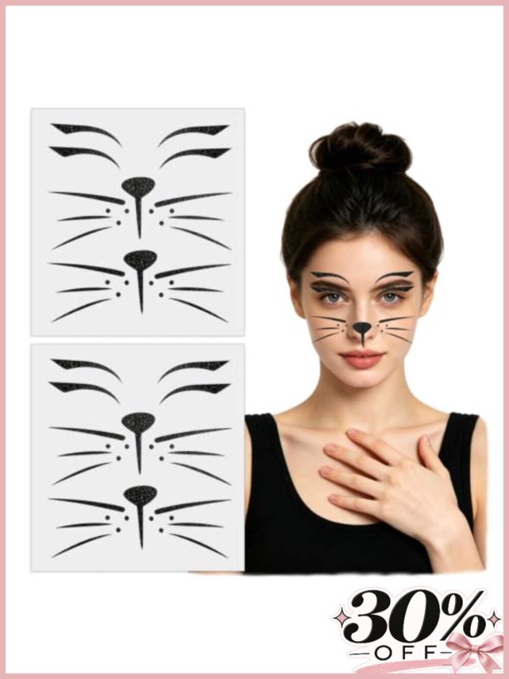 Halloween Cat Whiskers Face Stickers Glitter Costume Makeup Kit